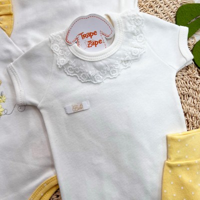 Conj. de Malha 3 peças - Casinha de Passarinho - Amarelo e Off White